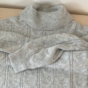 Love Ellie light gray cable knit turtleneck sweater.